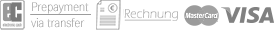 Zahlungsart Rechnung, Kreditkarte u. Vorkasse