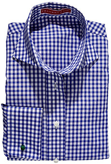 Bluse Vichy, blau Doppelmanschette