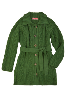 Cardigan long, cables green