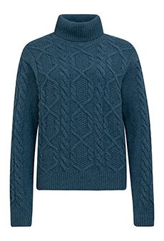 Rollkragenpullover Aran, jeansblau