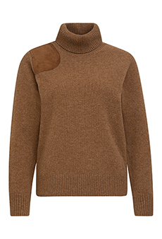Rollkragenpullover mit Leder, beige