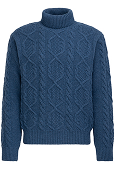 Rollkragenpullover Aran, Jeansblau