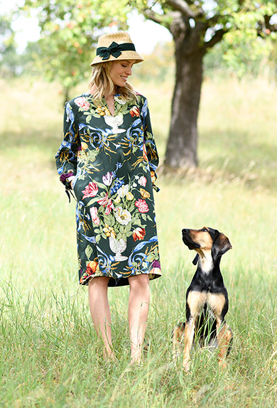 Kleid Blumen und Frchte Grn