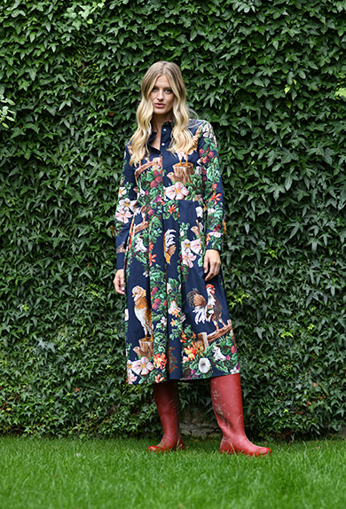 Kleid Hhne mit Blumenranken, navy