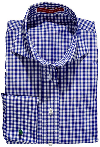 Bluse Vichy, blau Doppelmanschette