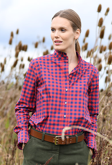 Blouse ruffles, Vichy red/blue