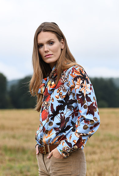 Bow blouse, forest foliage