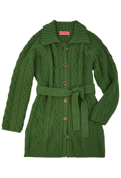 Cardigan long, cables green
