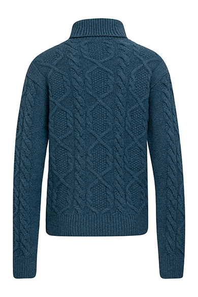 Rollkragenpullover Aran, jeansblau