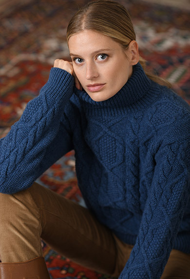 Rollkragenpullover Aran, jeansblau