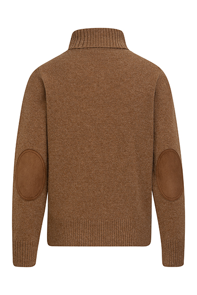 Rollkragenpullover mit Leder, beige