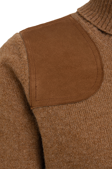 Rollkragenpullover mit Leder, beige