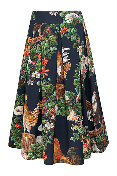 Rock Hhne mit Blumenranken, navy