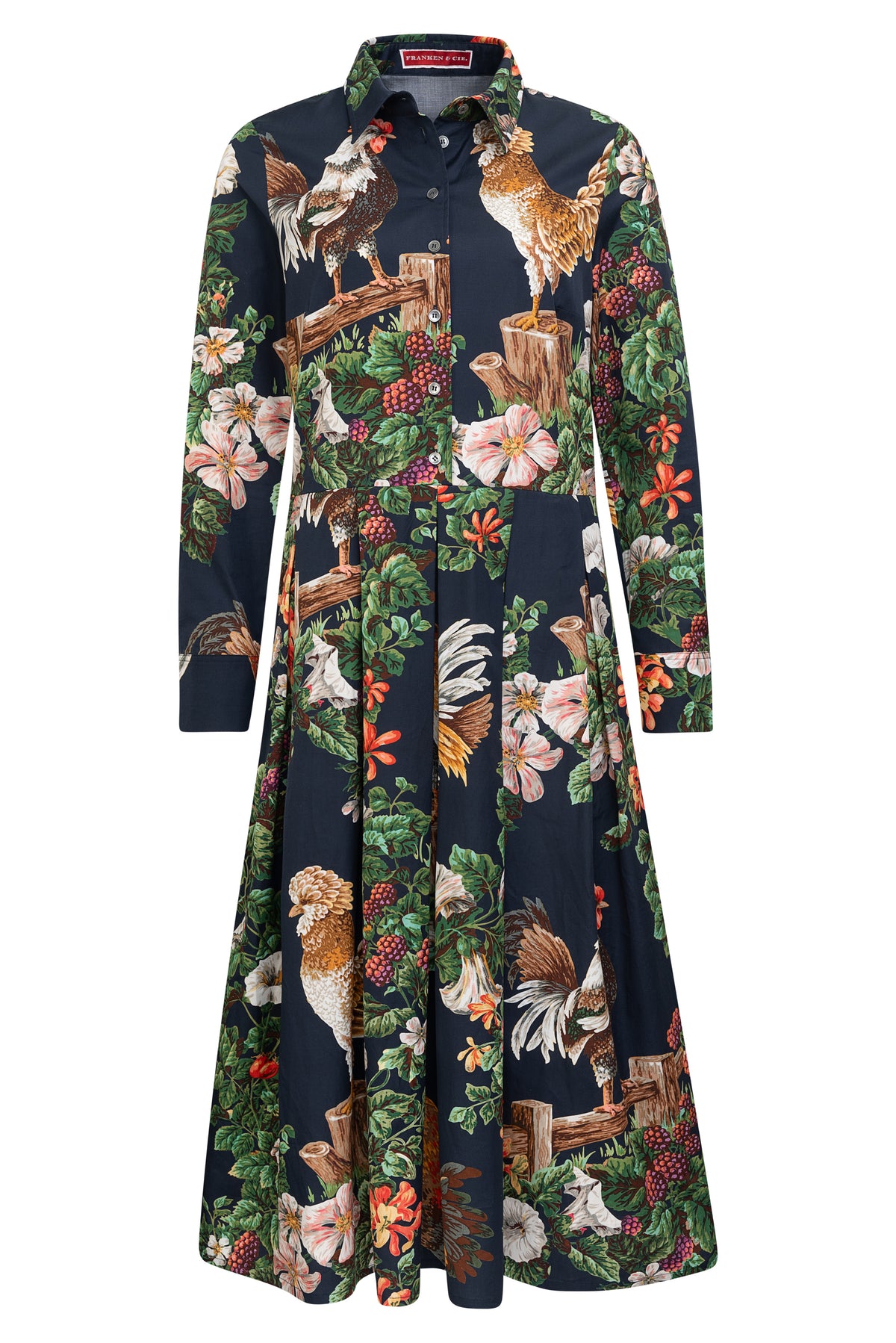 Kleid "Hähne mit Blumenranken", navy