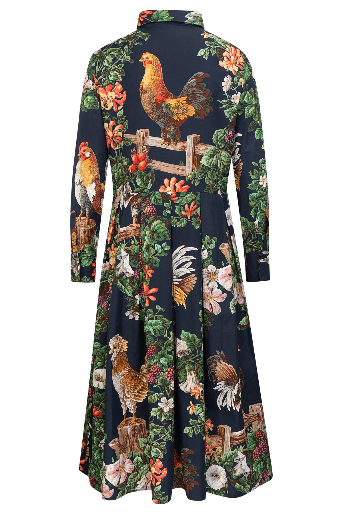 Kleid "Hähne mit Blumenranken", navy