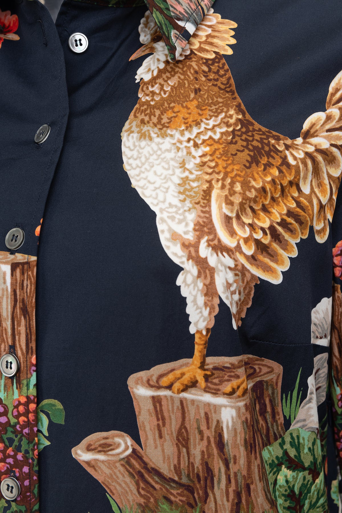 Kleid "Hähne mit Blumenranken", navy