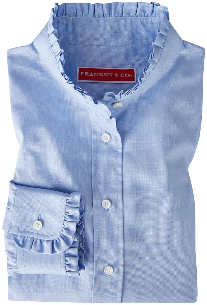 Bluse mit Rüschen, hellblau