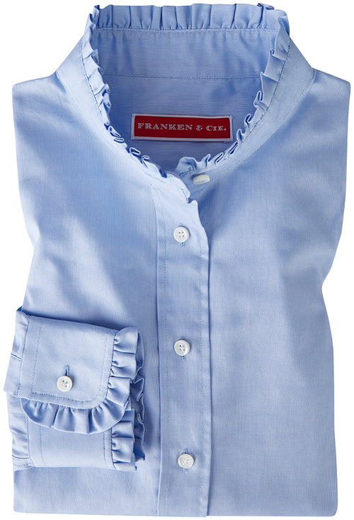 Bluse mit Rüschen, hellblau