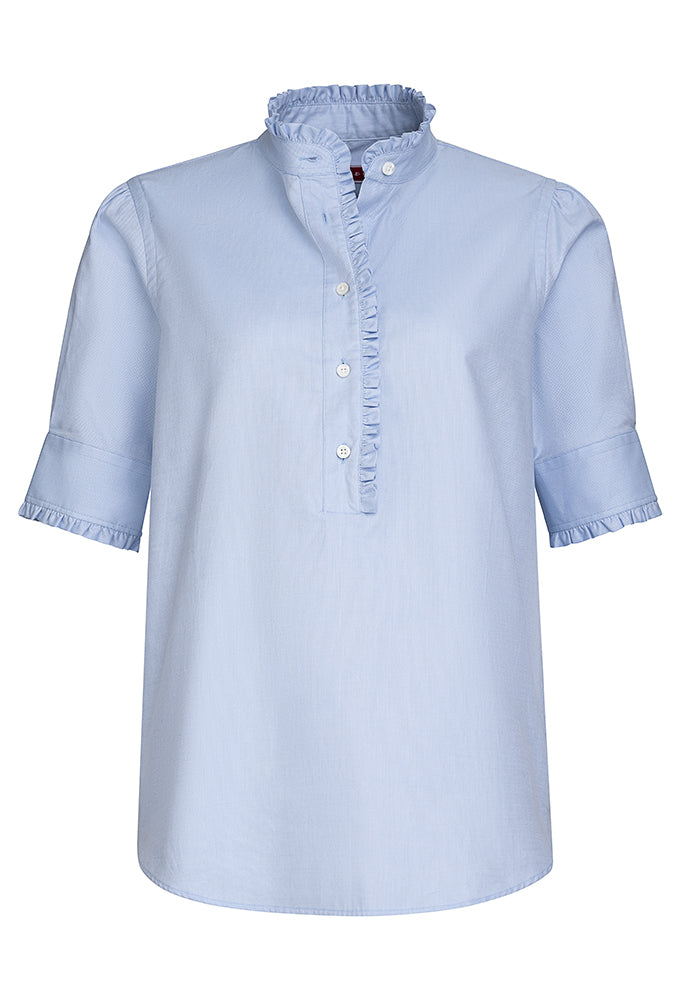 Bluse Oxford Rüschen, hellblau
