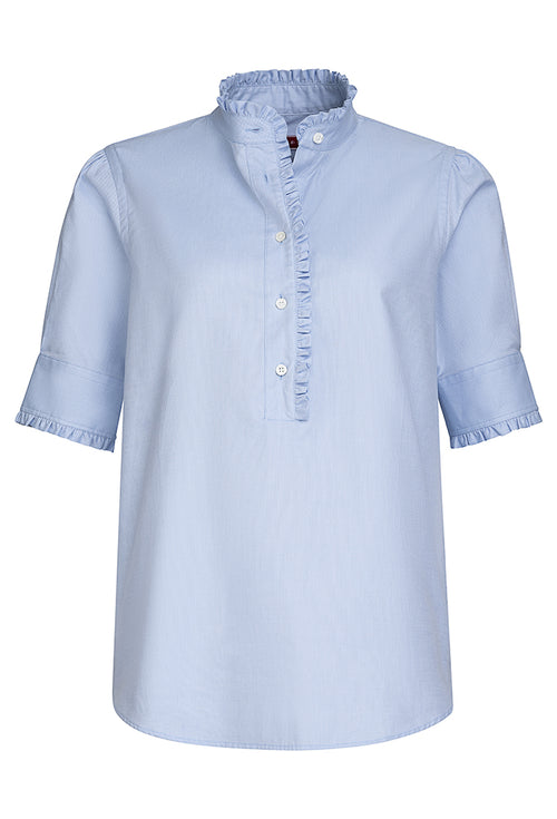 Bluse Oxford Rüschen, hellblau