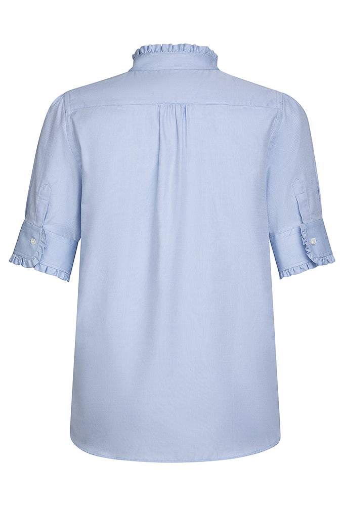 Bluse Oxford Rüschen, hellblau