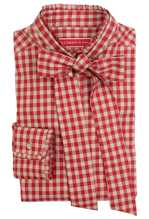 Bluse Vichy rot/beige mit Schleife