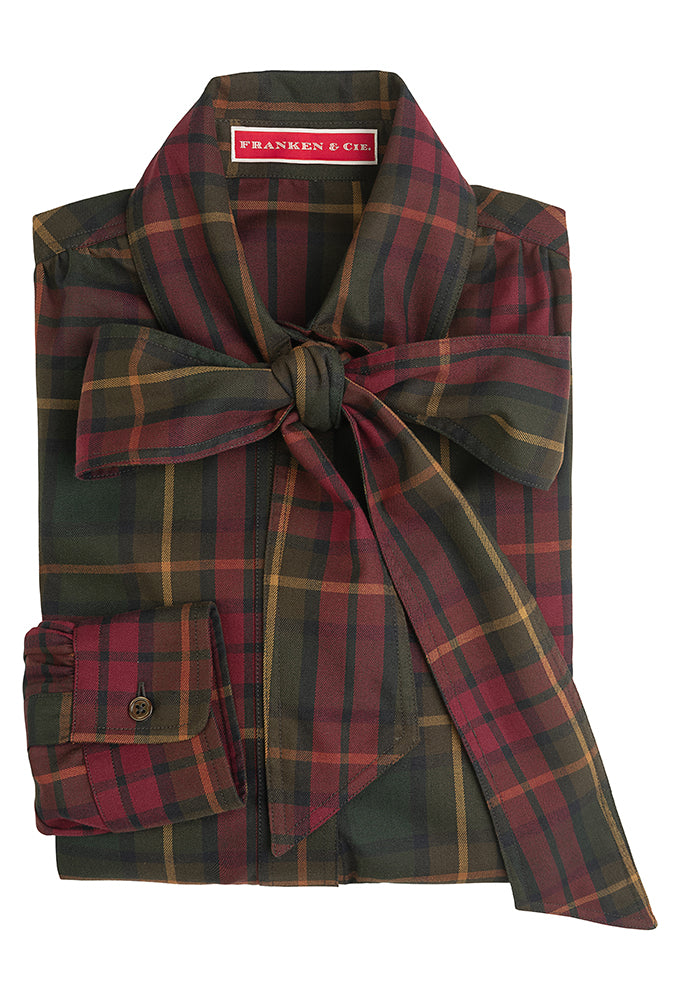 Bluse Flanell Rot/Grün/Blau, Schleife