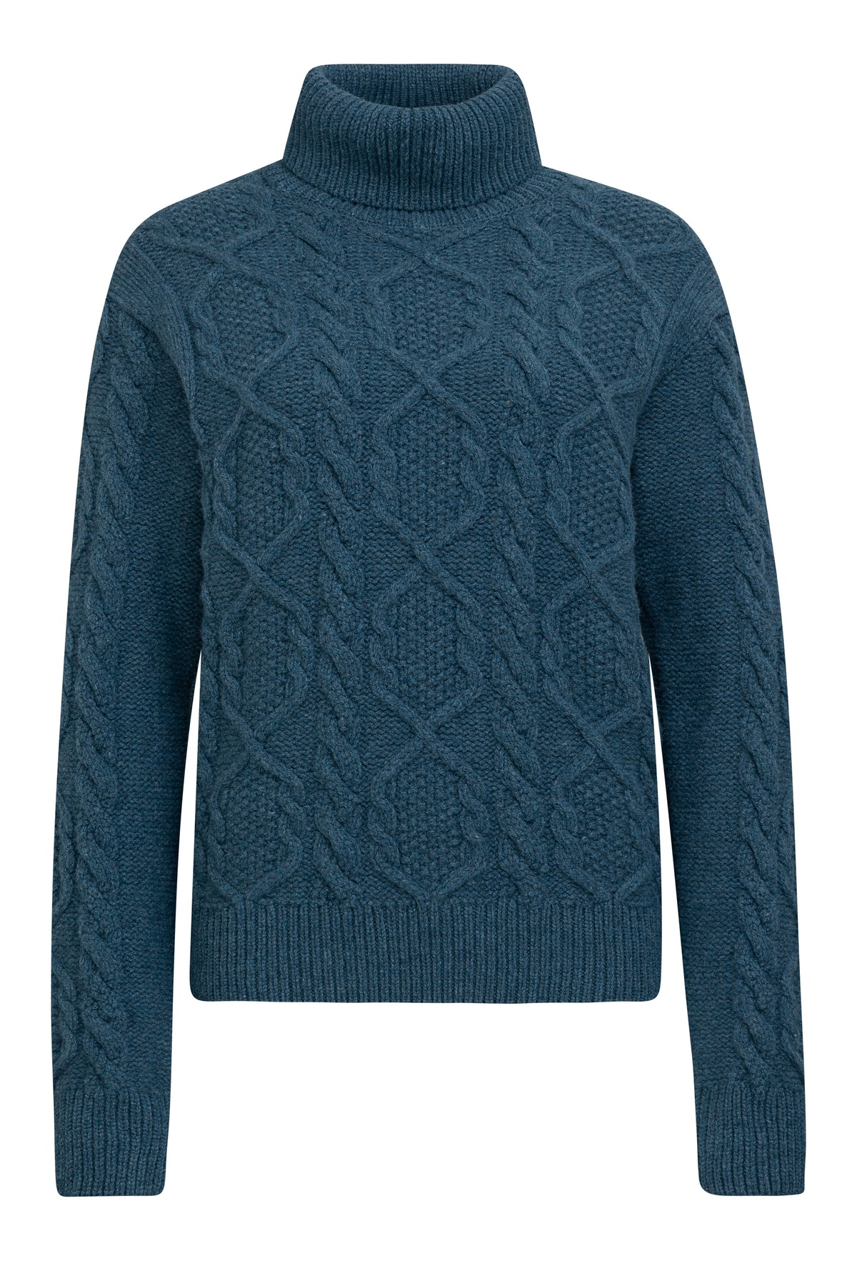 Rollkragenpullover Aran, jeansblau
