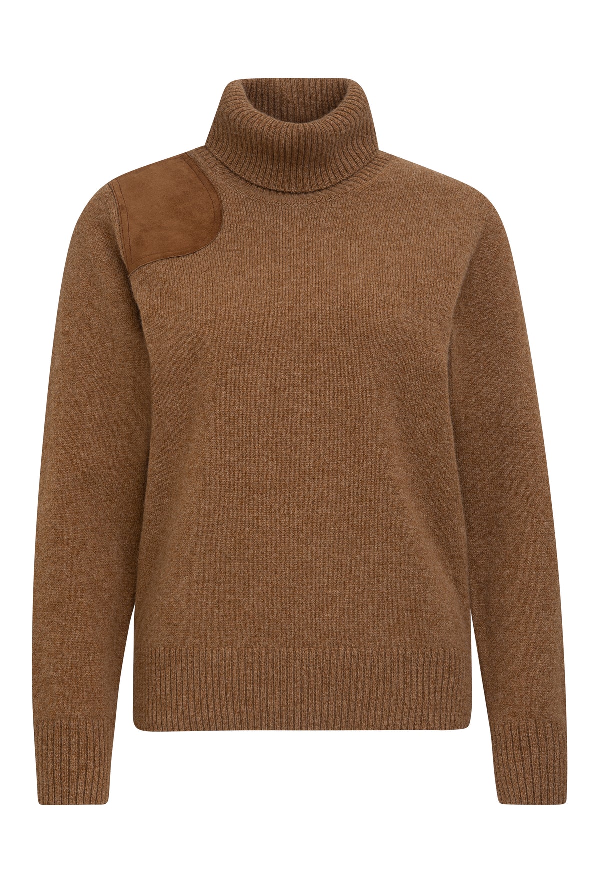 Rollkragenpullover mit Leder, beige