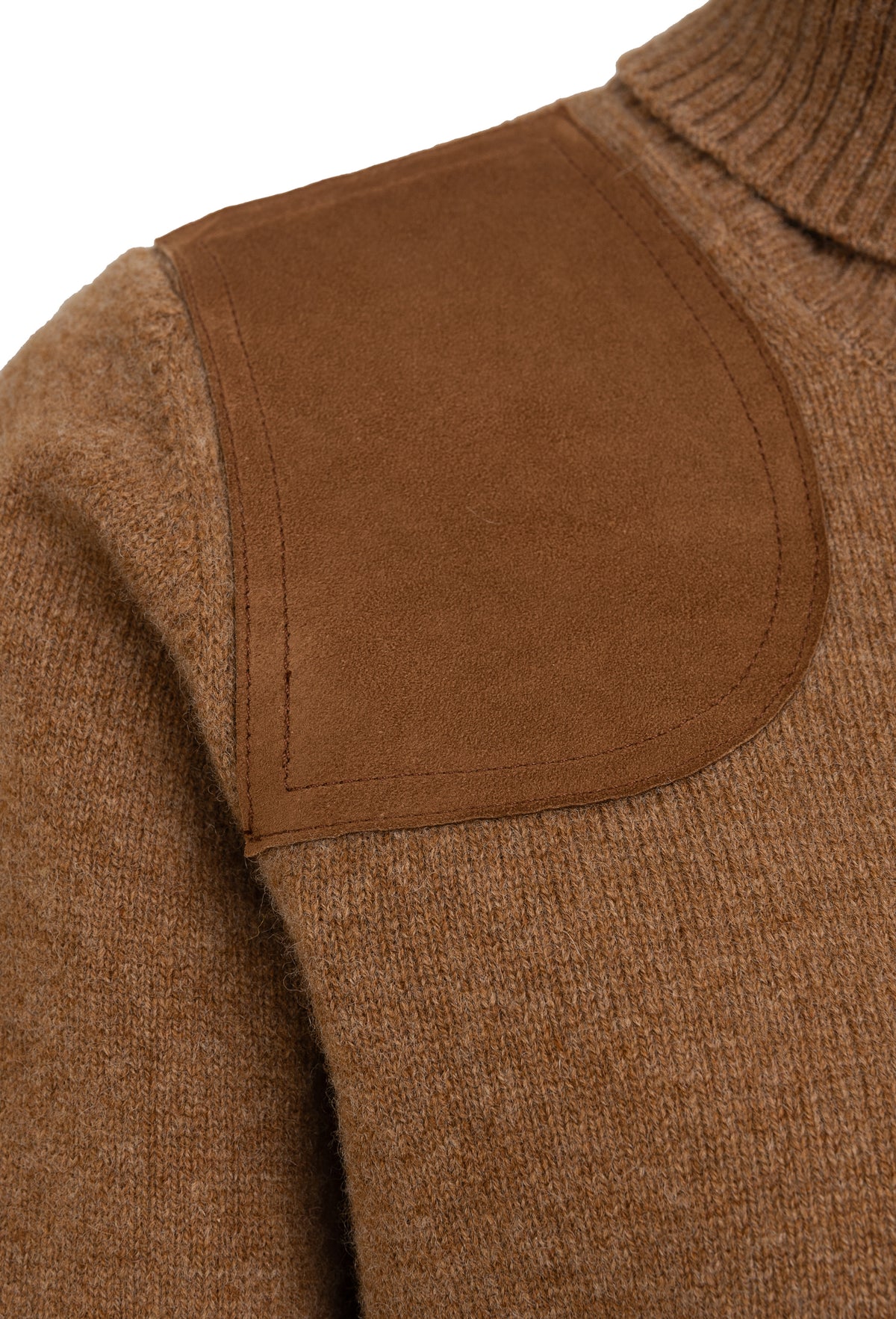 Rollkragenpullover mit Leder, beige