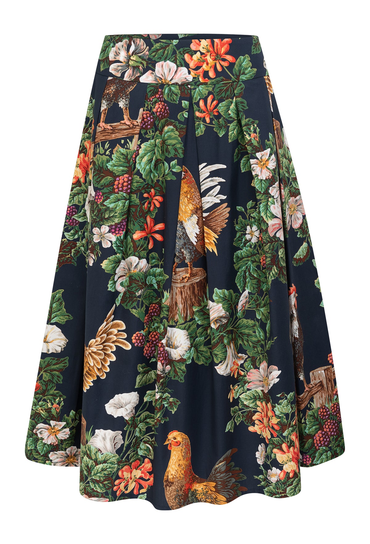 Rock "Hähne mit Blumenranken", navy