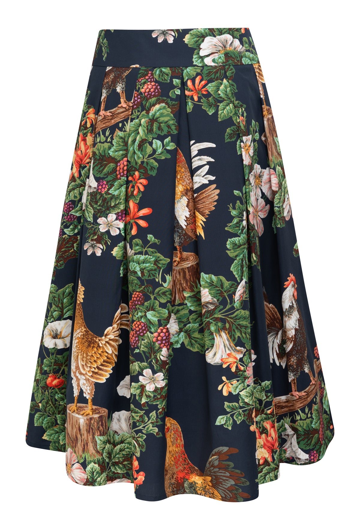 Rock "Hähne mit Blumenranken", navy