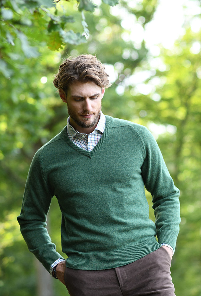 Pullover V-Ausschnitt, grasgrün