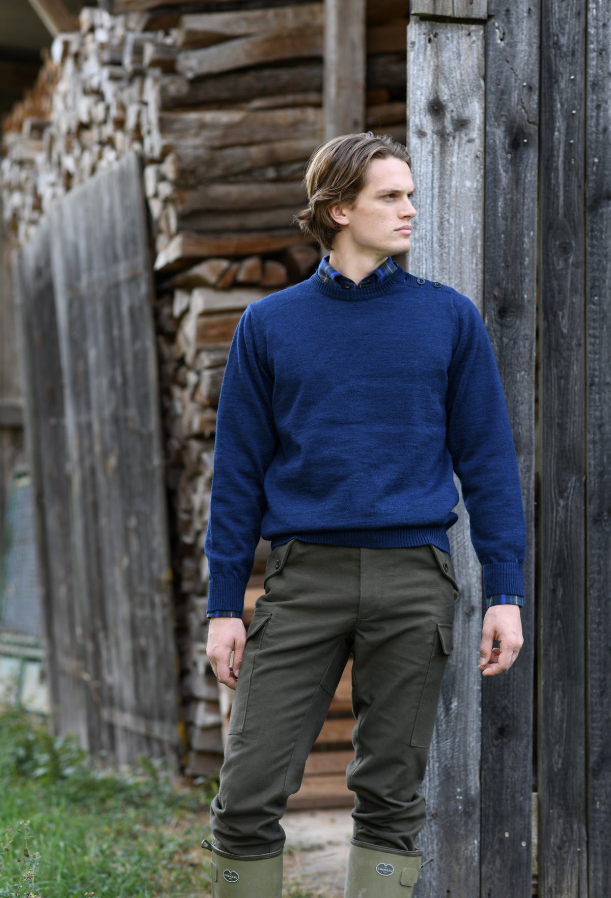 Pullover Schulterknöpfe, blau