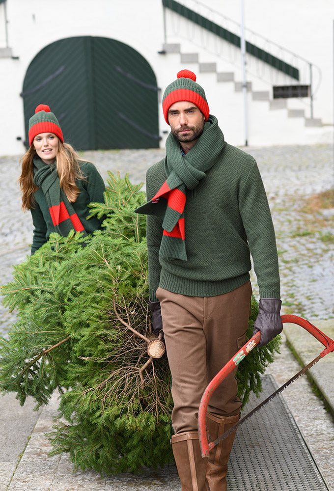 Schal Lambswool, grün/rot